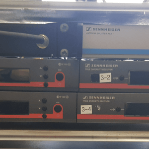 4x Sennheiser G3 100 Wirless Lapel Systems with Splitter & Rack (EX Rental)