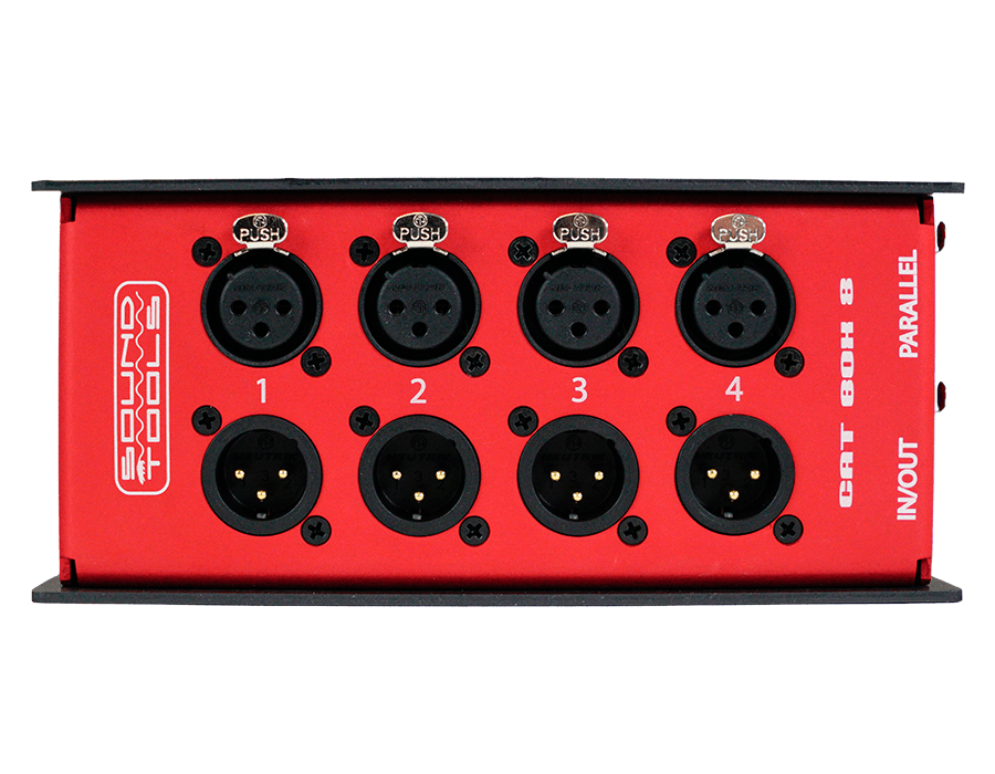 Cat box 8 SoundTools 4-Male XLR and 4-Female XLR to Ethercon Stage Box with Parallel