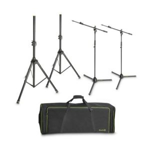 Set of 2 Speaker and 2 Microphone Stands in Transport Bag