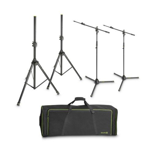 Set of 2 Speaker and 2 Microphone Stands in Transport Bag