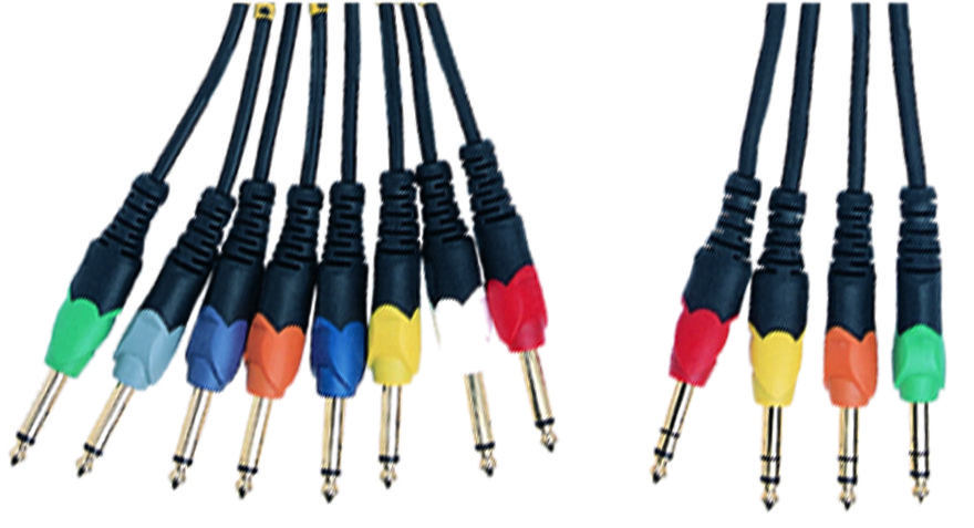 Maximum 4 way insert loom, 4 x 6.3mm TRS jacks to 8 x 6.3mm TS jacks, 3 metre