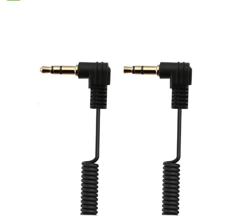 TRS to TRS Right Angle 3.5mm Coiled Cable 10cm Lead - front view