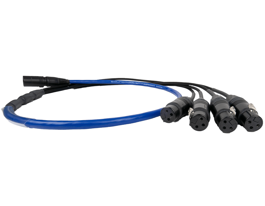 SuperCAT Sound Tails - individually Shielded Conductor Pairs, Terminated to Female XLR and EtherCON - front view