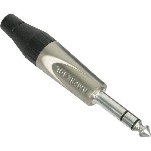 Amphenol in-line stereo, 6.3mm jack, nickel metal connector - front view