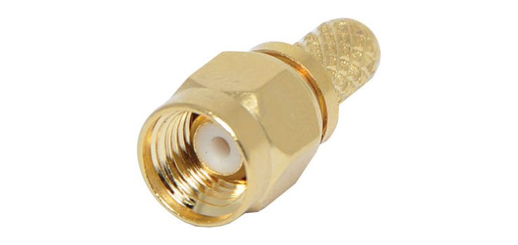 Crimp On RG58U Gold Plated Female Socket Reverse SMA - front view