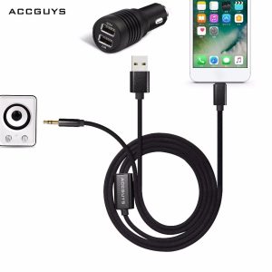 Lightning to USB and 3.5mm Jack Cable Lead - front view