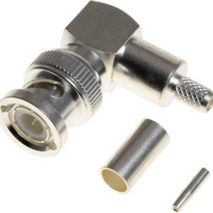 BNC Coaxial, Right Angle Plug, Crimp, 75 ohm, RG59, Brass
