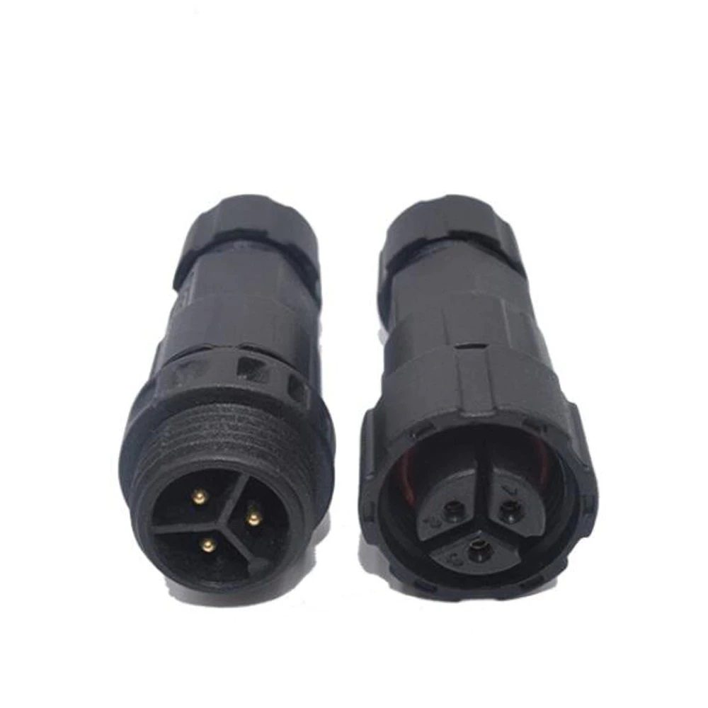 IP68 Waterproof Connector 3 Pin Screw Lock Line - front view