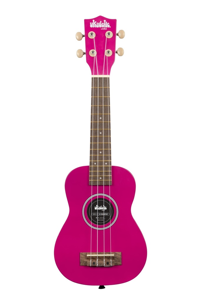 Soprano Ukulele Featuring Wooden Body, Board and Bridge - Includes Bag, Strings and Machine Heads Dragonfruit - front view