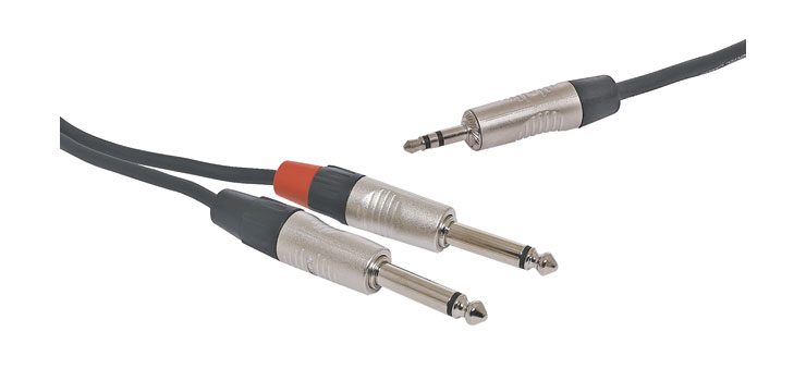 1.5m REAN 3.5mm TRS plug - 2 x 6.35mm TS plug Aux