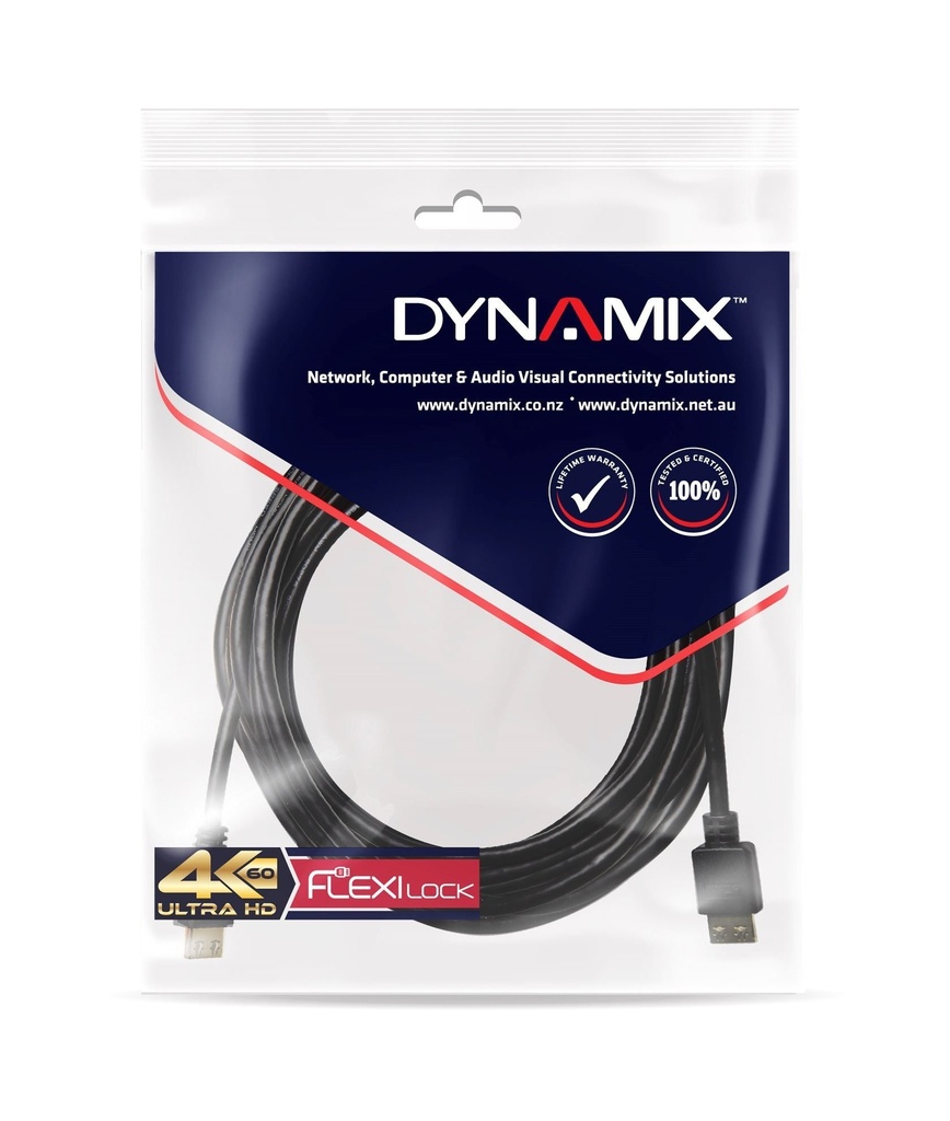 DYNAMIX 5m HDMI High Speed 18Gbps Flexi Lock Cable With Ethernet.