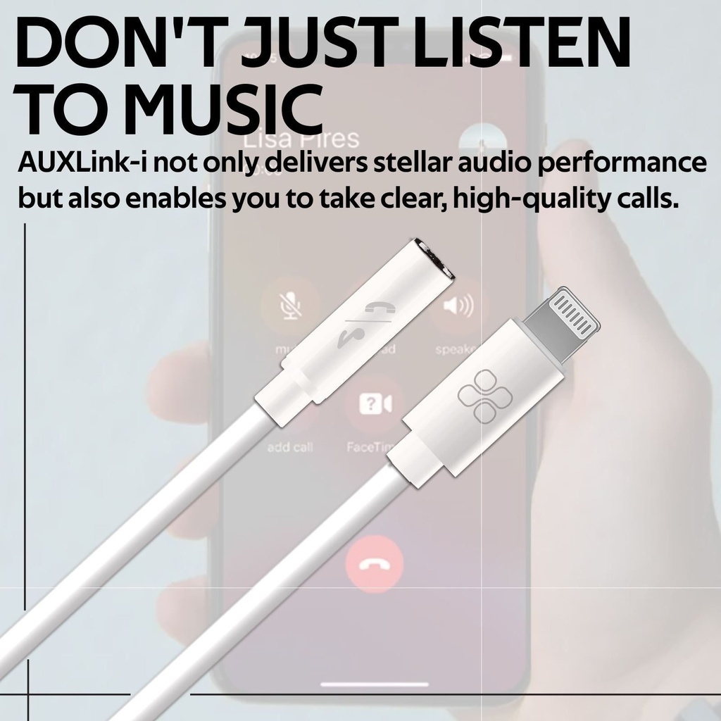 PROMATE Apple MFi Certified Lightning To 3.5mm AUX Connector. - front view