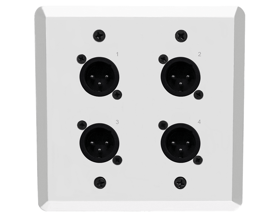 WC111-B-4 channel, male XLR, Sliver wall plate, send up to 4 lines of analog or digital audio - front view