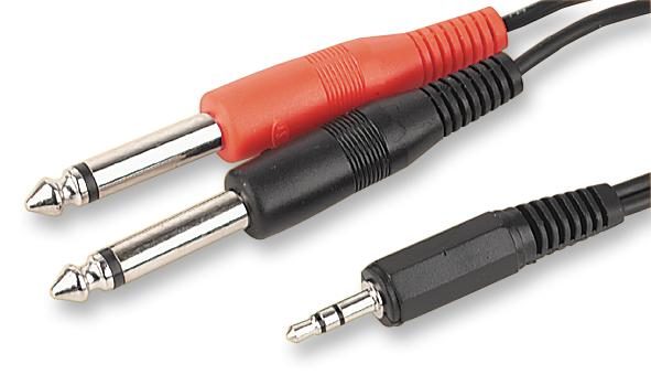 3.5mm to 2x 6.35mm TS Jack Aux Lead 2m