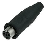 TINY XLR cable connector 4-pole, female, black housing, gold plated contacts, water resistant boot