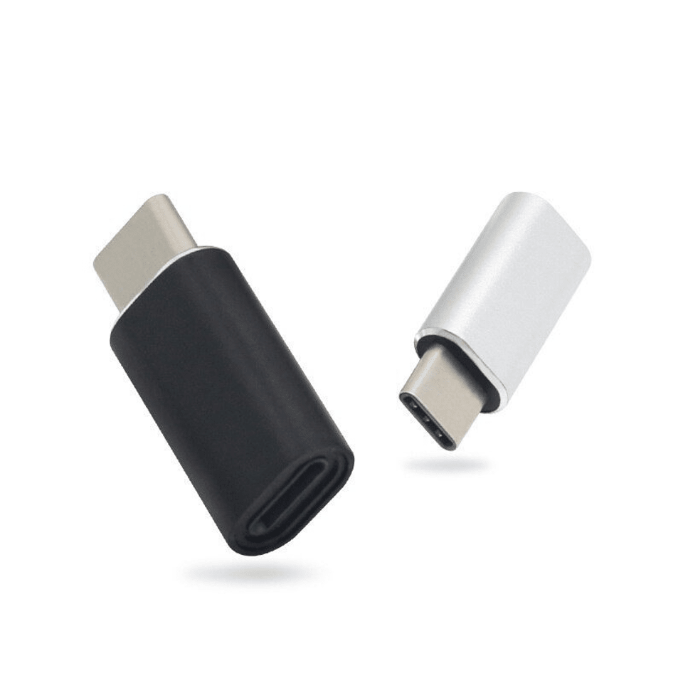 Lightning Female to Micro USB Type-C Male Adapter - Black