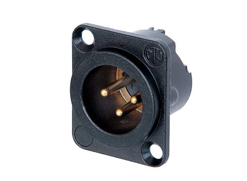 Neutrik XLR Male 3-Pin DLX Chassis Connector Black - front view