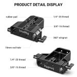 Universal Camera Base Plate with 15mm Rod Rail Clamp - front view
