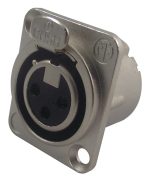 3 pole female receptacle, solder cups, Silver housing, silver contacts XLRF - front view