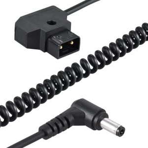 2m V-mount Battery DSLR Camera Extension Coiled Cable D-Tap 2Pin Male to DC 5.5 x 2.1mm Plug
