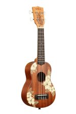 Kala Hibiscus Mahogany Soprano Ukulele with Bag - front view