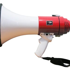25 watt (50 watt max.) pistol grip style megaphone/loudhailer with auto siren/talk switch