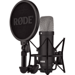 RODE Nt1 Signature - Black - Large Diaphragm Cardioid Studio Condenser Microphone W Shock Mount Pop Filter & Xlr Cable - front view