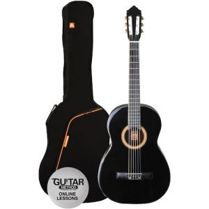Ashton SPCG44 BK 4/4 Full Size Beginner Classical Guitar Starter Pack with Bag - Black