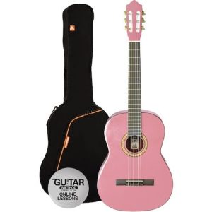 Ashton SPCG44 PK 4/4 Full Size Beginner Classical Guitar Starter Pack with Bag - Pink