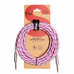 Stagg 6m/20ft Vintage Tweed Guitar Cable in Pink