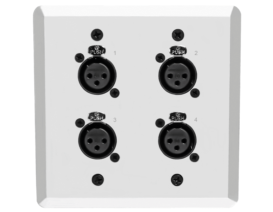 WC121-S-4 channel, female XLR, Sliver wall plate, receive up to 4 lines of analog or digital audio - front view