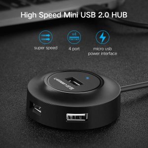 USB Hub 4 Port Splitter with Micro USB Charging Port for Mac