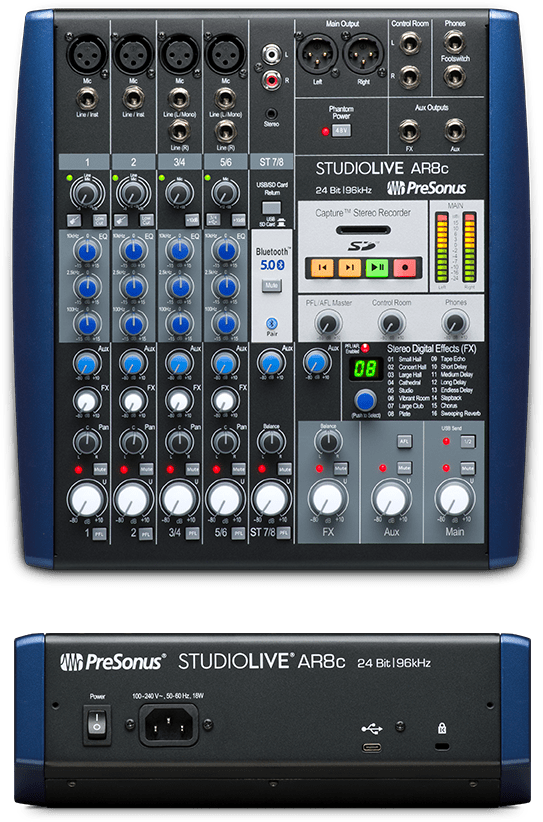 PreSonus StudioLive AR8c USB Type-C 8-Channel Hybrid Performance and Recording Mixer - front view