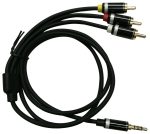 TRRS 3.5mm 4 Pole Jack Plug, Phono (RCA) Plug, x 3, 6.6 ft, 2 m, Black