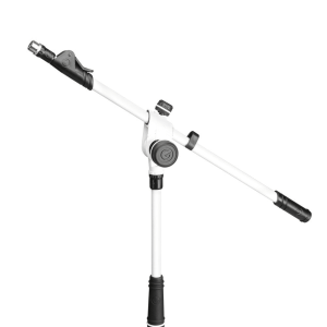 Microphone Stand with Folding Tripod Base and 2-Point Adjustment Telescoping Boom, White