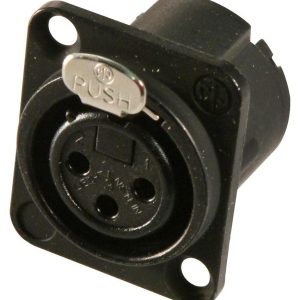 XLR Connector, 3 Contacts, Socket, Panel Mount, Gold Plated Contacts, Metal Body, DLX