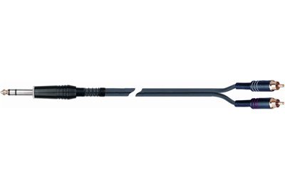 1M - 6.3mm straight stereo jack to 2 x RCA jacks - front view