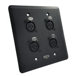WC121-B-4 channel, female XLR, black wall plate, receive up  to 4 lines of analog or digital audio