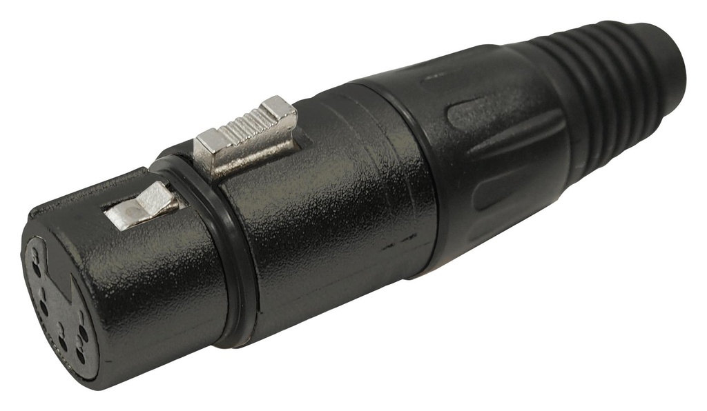 5-Pin Female XLR Connector – Cable Mount, Black Metal Body (DMX) - front view