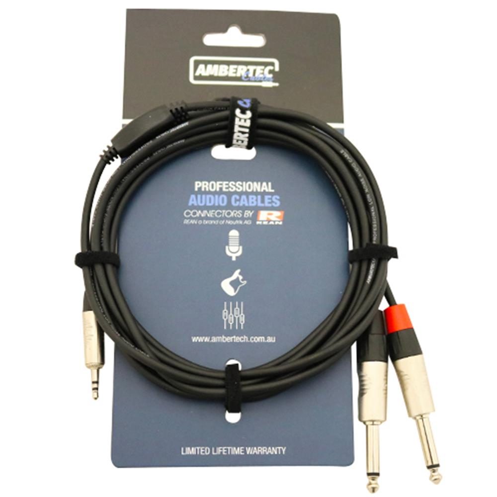 3m REAN 3.5mm TRS plug - 2 x 6.35mm TS plug - front view
