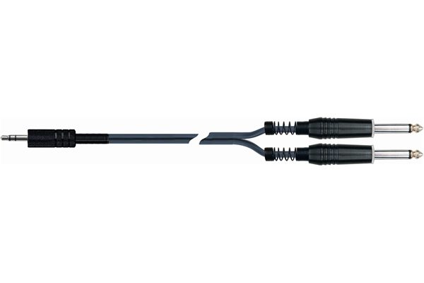 3m 3.5mm Straight Stereo Jack to 2 x 6.5mm Straight Mono Jacks - front view