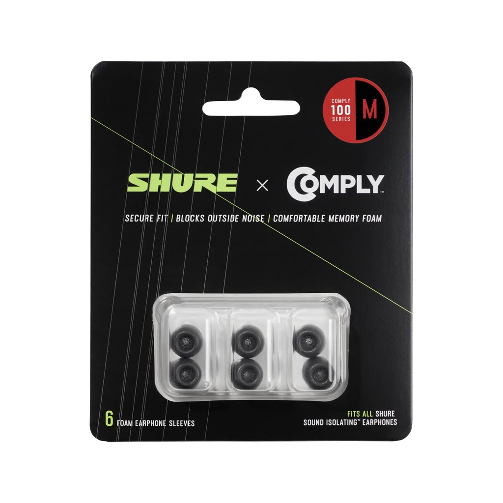 Shure 100 Series Comply Foam Sleeves for Shure Earphones (Medium, 3 Pair)
