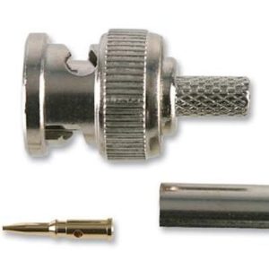 BNC Coaxial, Straight Plug, Crimp, 75 ohm, RG59, Brass - front view