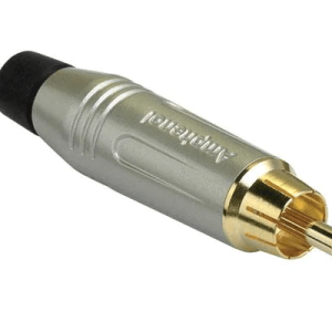 Amphenol RCA Cable Plug, Gold Contacts, Satin Finish, Black Grommet